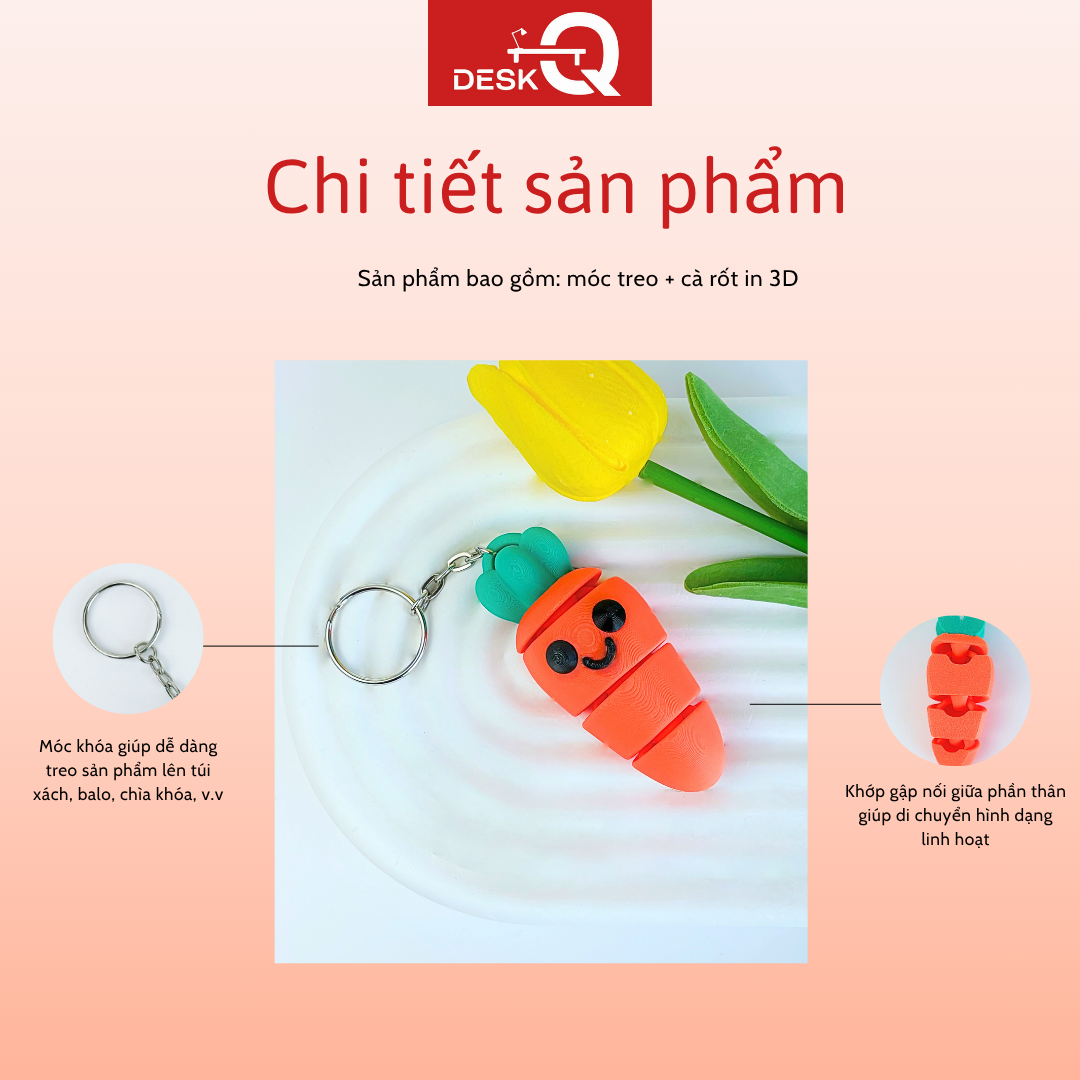 Móc Khóa Cà Rốt Lúc Lắc Đáng Yêu, Di Chuyển Khớp Gập Linh Hoạt, Flexi Keychain
